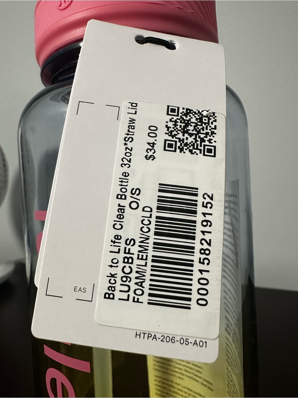 Lululemon Back to Life Clear 32oz Bottle w/ Straw Lid BPA Free Pink & Yellow NWT - Picture 3 of 7